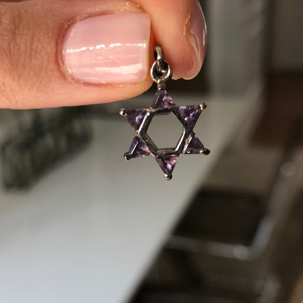 Silver Jewish Star W/ Purple Stones Costume Chain